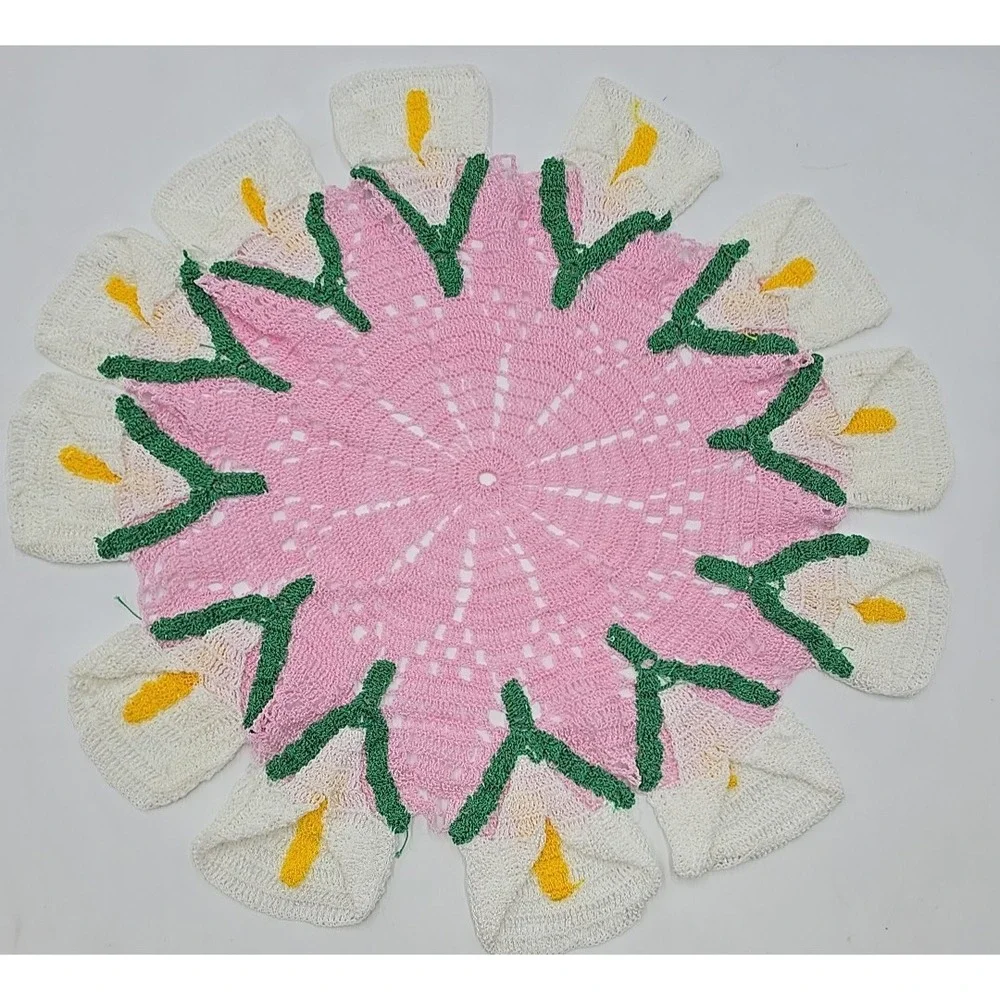 2 Handmade Crochet‎ Flower Cottagecore Starburst Vintage 1950s Doilies